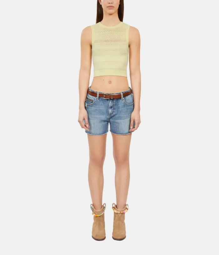 Women Short Light Yellow Openwork Knit Top THE KOOPLES Blouses and Shirts