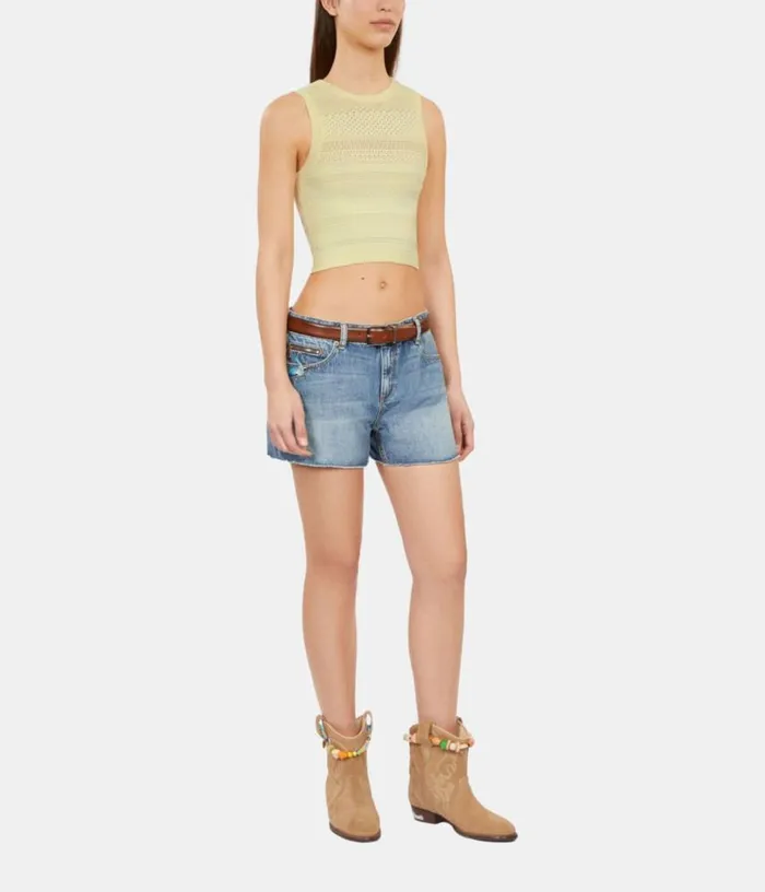 Women Short Light Yellow Openwork Knit Top THE KOOPLES Blouses and Shirts