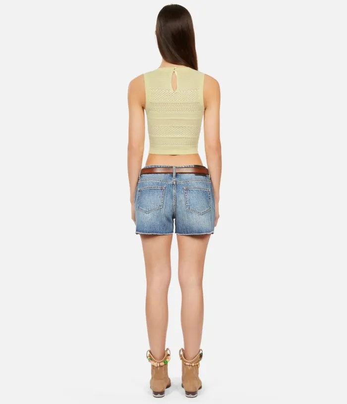 Women Short Light Yellow Openwork Knit Top THE KOOPLES Blouses and Shirts