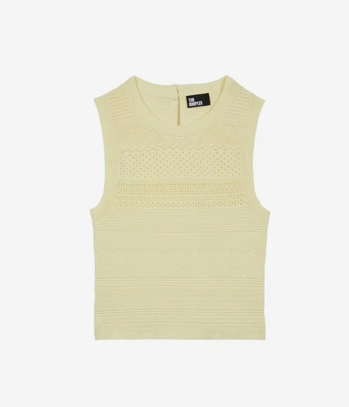 Women Short Light Yellow Openwork Knit Top THE KOOPLES Blouses and Shirts