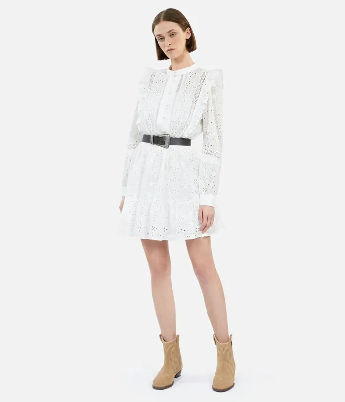 Women Short White Dress In English Embroidery THE KOOPLES Dresses and Jumpsuits Women Short White Dress In English Embroidery THE KOOPLES Dresses and Jumpsuits