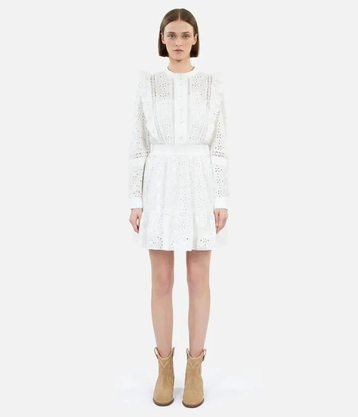 Women Short White Dress In English Embroidery THE KOOPLES Dresses and Jumpsuits Women Short White Dress In English Embroidery THE KOOPLES Dresses and Jumpsuits
