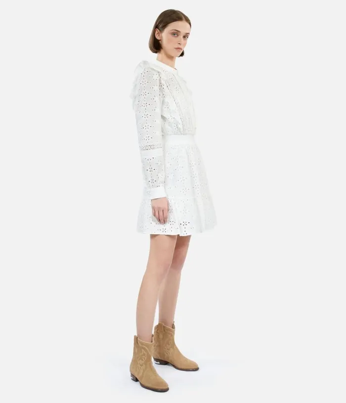 Women Short White Dress In English Embroidery THE KOOPLES Dresses and Jumpsuits Women Short White Dress In English Embroidery THE KOOPLES Dresses and Jumpsuits