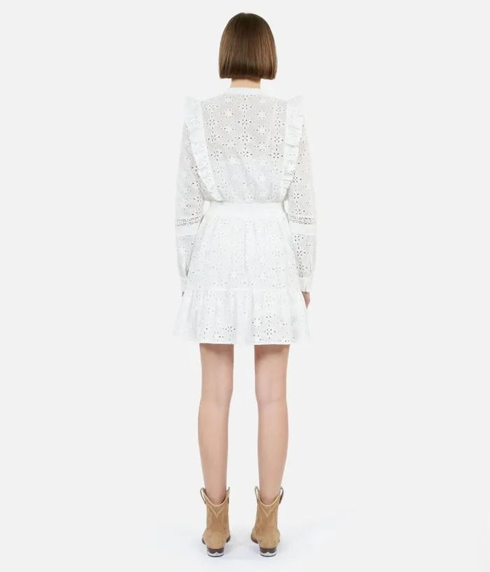 Women Short White Dress In English Embroidery THE KOOPLES Dresses and Jumpsuits Women Short White Dress In English Embroidery THE KOOPLES Dresses and Jumpsuits