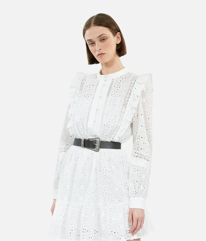 Women Short White Dress In English Embroidery THE KOOPLES Dresses and Jumpsuits Women Short White Dress In English Embroidery THE KOOPLES Dresses and Jumpsuits