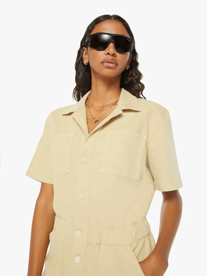Women Shorts Mother Denim The Patch Springy Romper Brown