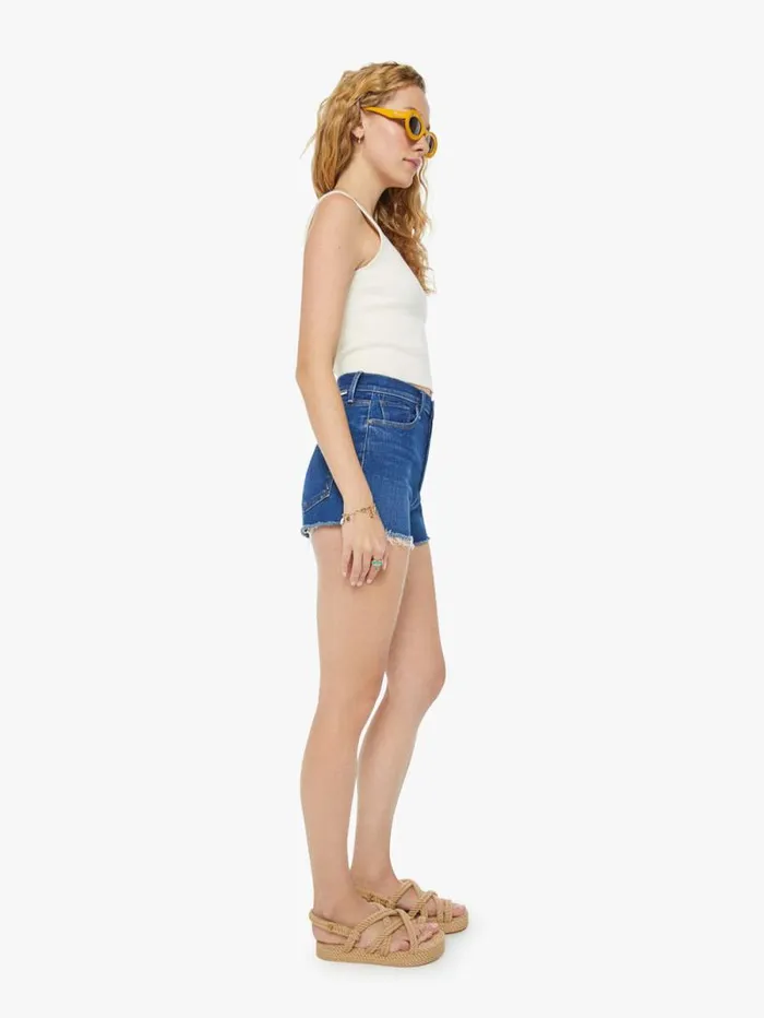 Women Shorts Mother Denim The Tomcat Kick Fray Short Blue