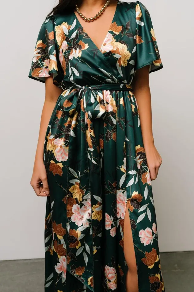 Women Sicily Satin Maxi Dress Dark Green Floral Baltic Born Maxi Dresses Women Sicily Satin Maxi Dress Dark Green Floral Baltic Born Maxi Dresses