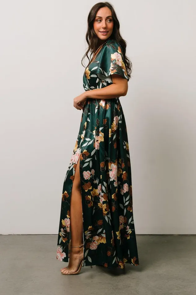 Women Sicily Satin Maxi Dress Dark Green Floral Baltic Born Maxi Dresses Women Sicily Satin Maxi Dress Dark Green Floral Baltic Born Maxi Dresses