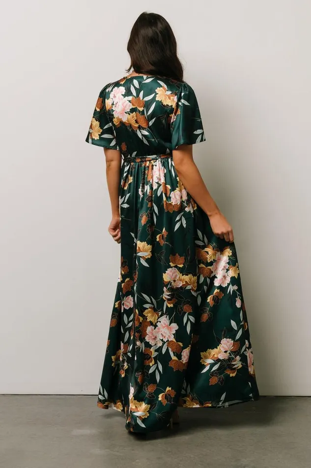 Women Sicily Satin Maxi Dress Dark Green Floral Baltic Born Maxi Dresses Women Sicily Satin Maxi Dress Dark Green Floral Baltic Born Maxi Dresses