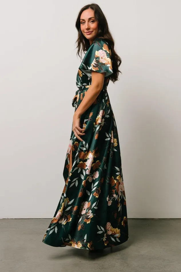 Women Sicily Satin Maxi Dress Dark Green Floral Baltic Born Maxi Dresses Women Sicily Satin Maxi Dress Dark Green Floral Baltic Born Maxi Dresses