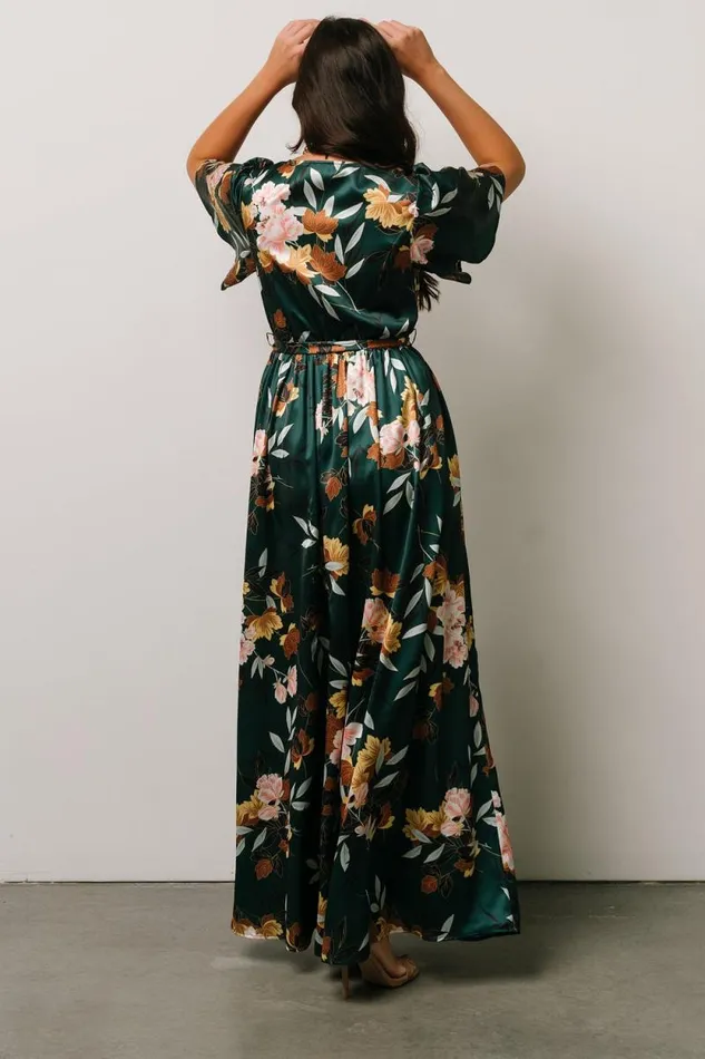 Women Sicily Satin Maxi Dress Dark Green Floral Baltic Born Maxi Dresses Women Sicily Satin Maxi Dress Dark Green Floral Baltic Born Maxi Dresses