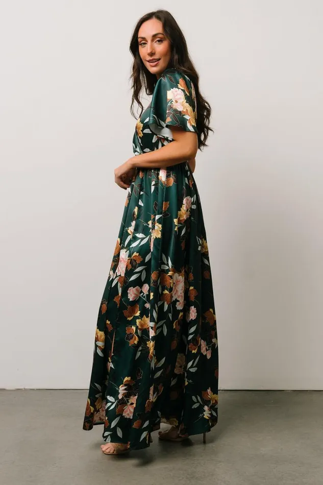 Women Sicily Satin Maxi Dress Dark Green Floral Baltic Born Maxi Dresses Women Sicily Satin Maxi Dress Dark Green Floral Baltic Born Maxi Dresses