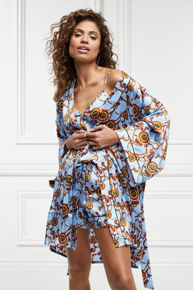 Women Silk Dressing Gown Sky Blue Holland Cooper Sleepwear