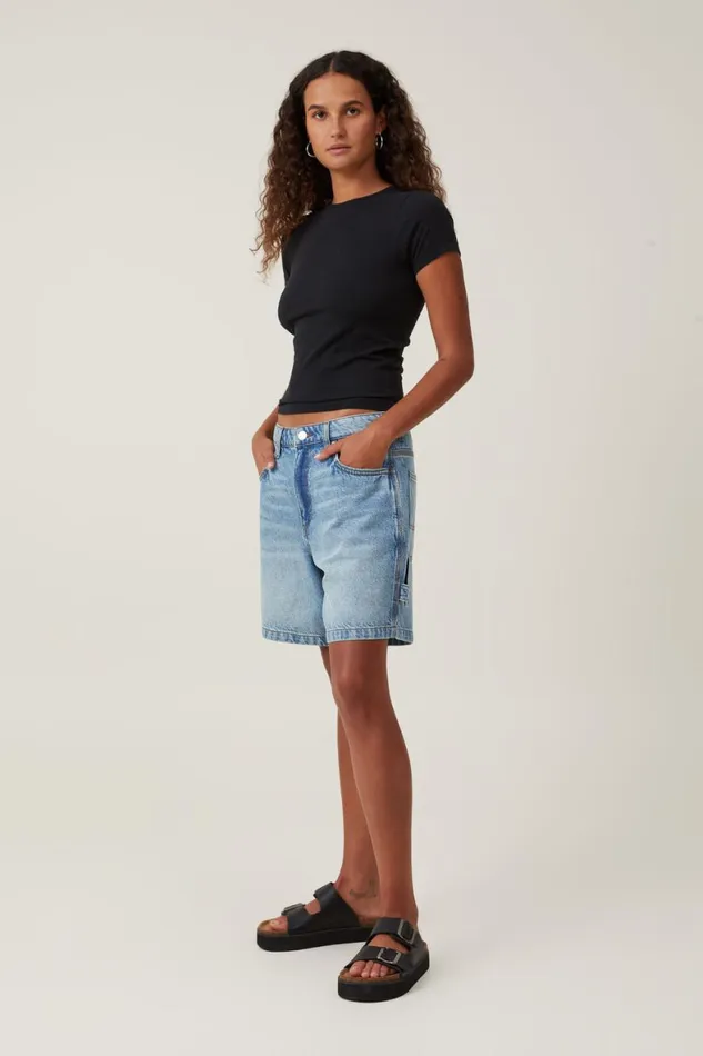 Women Skirts and Shorts Cotton On Relaxed Denim Short Lake Bluecarpenter