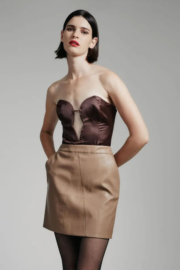 Women Skirts Bardot Alexis Vegan Leather Skirt In Camel Camel