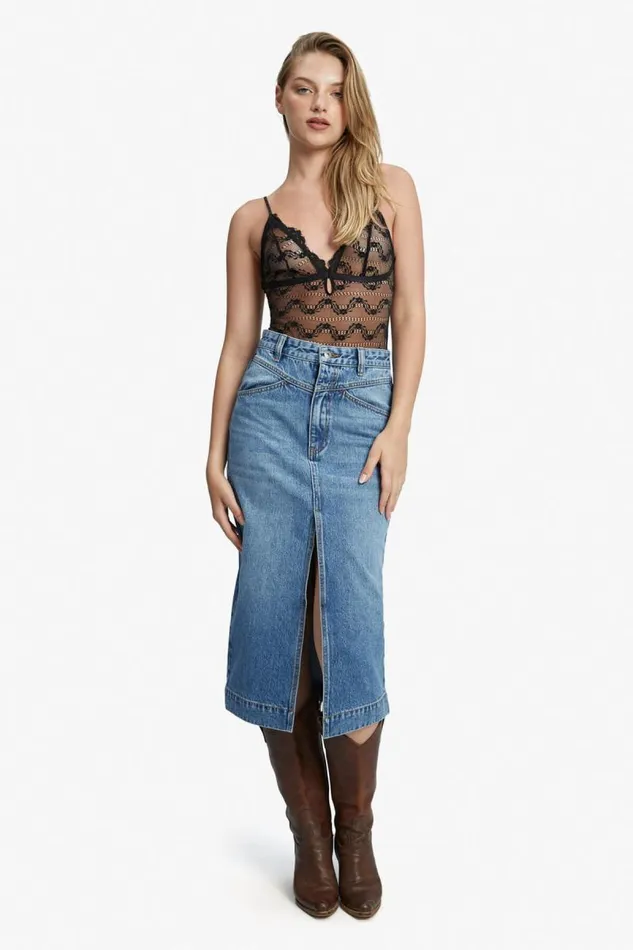 Women Skirts Bardot Jonah Midi Denim Skirt In Vintage Vintage Women Skirts Bardot Jonah Midi Denim Skirt In Vintage Vintage
