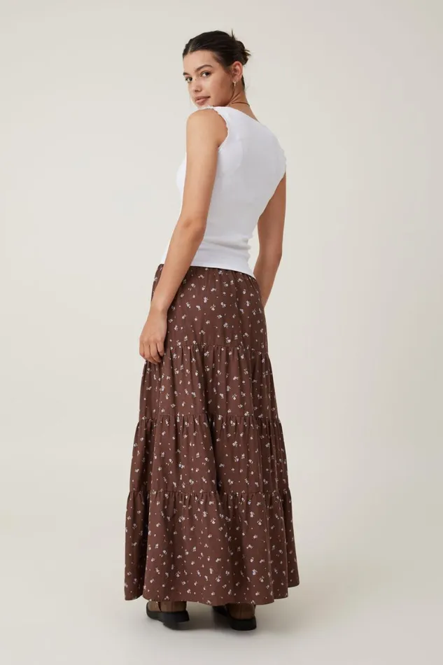 Women Skirts Cotton On Haven Tiered Maxi Skirt Esme Ditsy Dark Oak