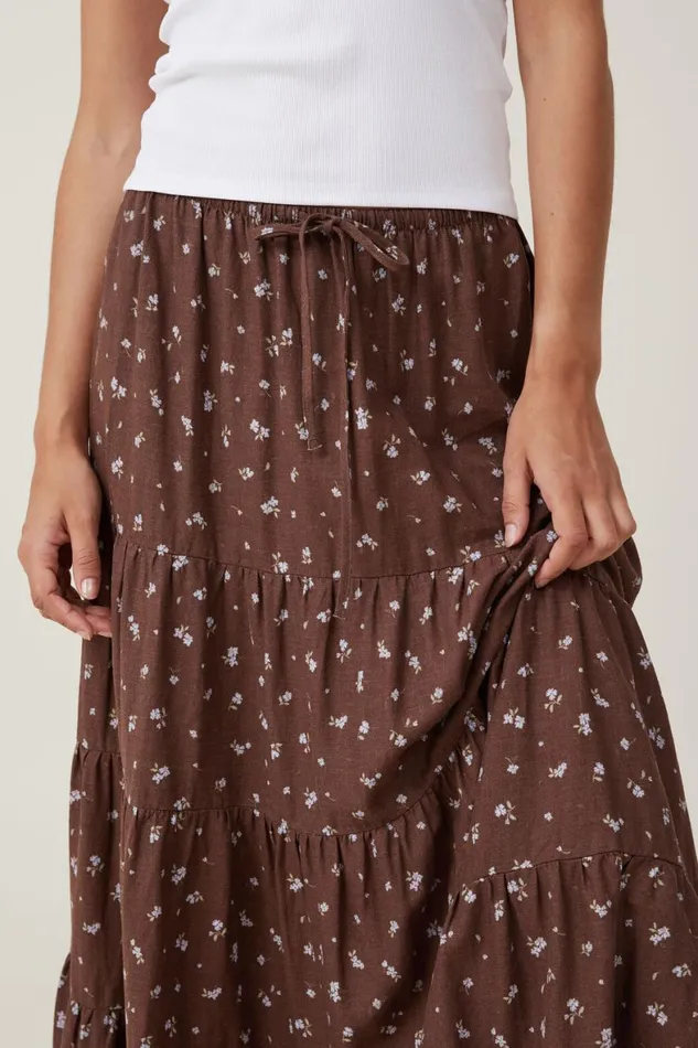 Women Skirts Cotton On Haven Tiered Maxi Skirt Esme Ditsy Dark Oak