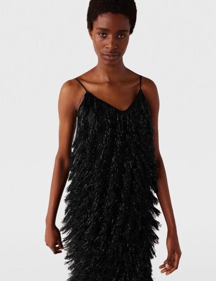 Women Sleeveless Glitter Tassel VNeck Top Black Glitter Stella McCartney Shirts And Tops Women Sleeveless Glitter Tassel VNeck Top Black Glitter Stella McCartney Shirts And Tops