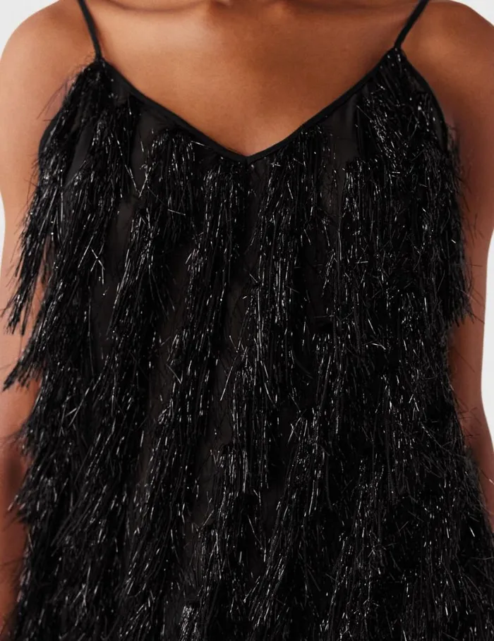 Women Sleeveless Glitter Tassel VNeck Top Black Glitter Stella McCartney Shirts And Tops Women Sleeveless Glitter Tassel VNeck Top Black Glitter Stella McCartney Shirts And Tops