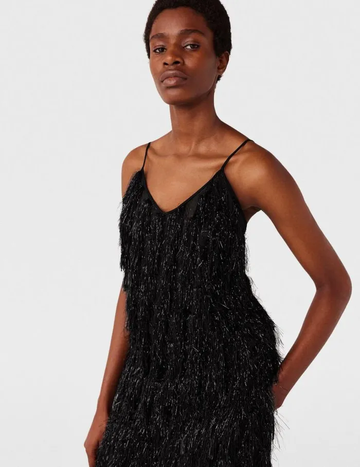 Women Sleeveless Glitter Tassel VNeck Top Black Glitter Stella McCartney Shirts And Tops Women Sleeveless Glitter Tassel VNeck Top Black Glitter Stella McCartney Shirts And Tops
