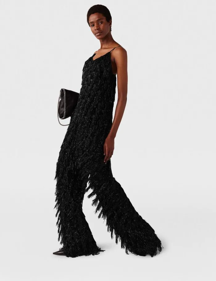 Women Sleeveless Glitter Tassel VNeck Top Black Glitter Stella McCartney Shirts And Tops Women Sleeveless Glitter Tassel VNeck Top Black Glitter Stella McCartney Shirts And Tops