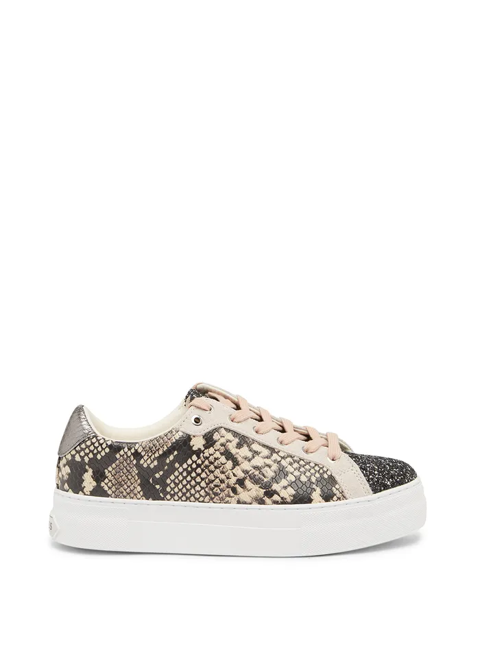 Women Sneakers GUESS White Snake Print Garmini Low Top Sneakers