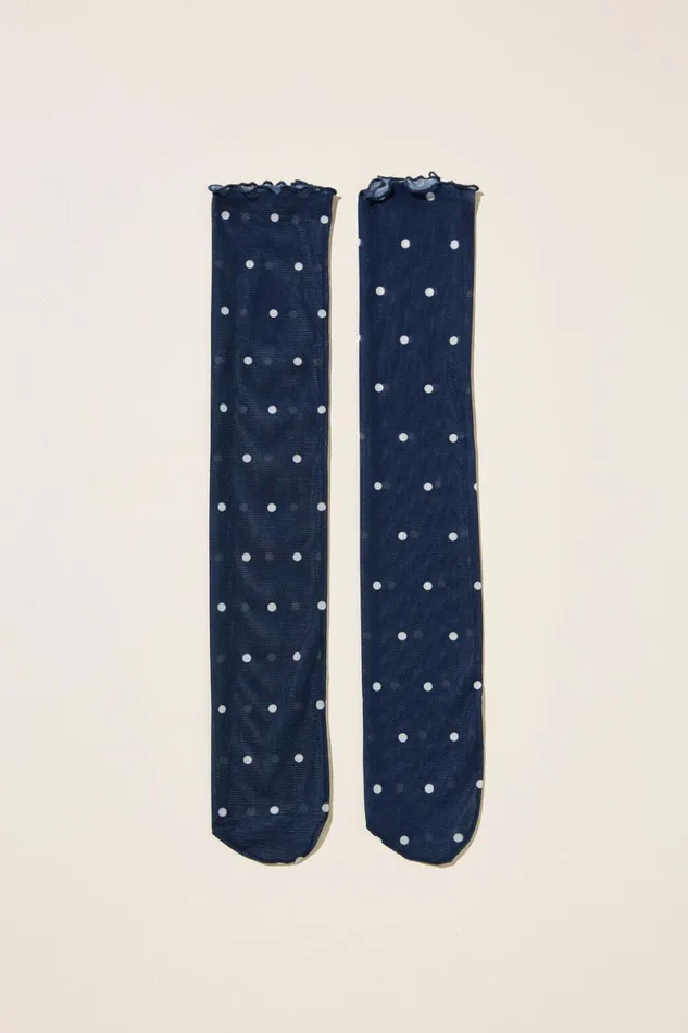 Women Socks Cotton On Printed Mesh Sock Polly Polka Dotnavy