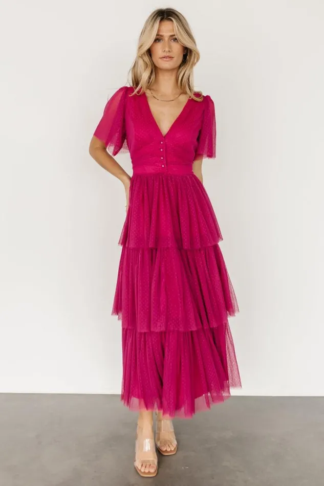 Women Starlet Tiered Maxi Dress Magenta Berry Baltic Born Tulle Styles Women Starlet Tiered Maxi Dress Magenta Berry Baltic Born Tulle Styles
