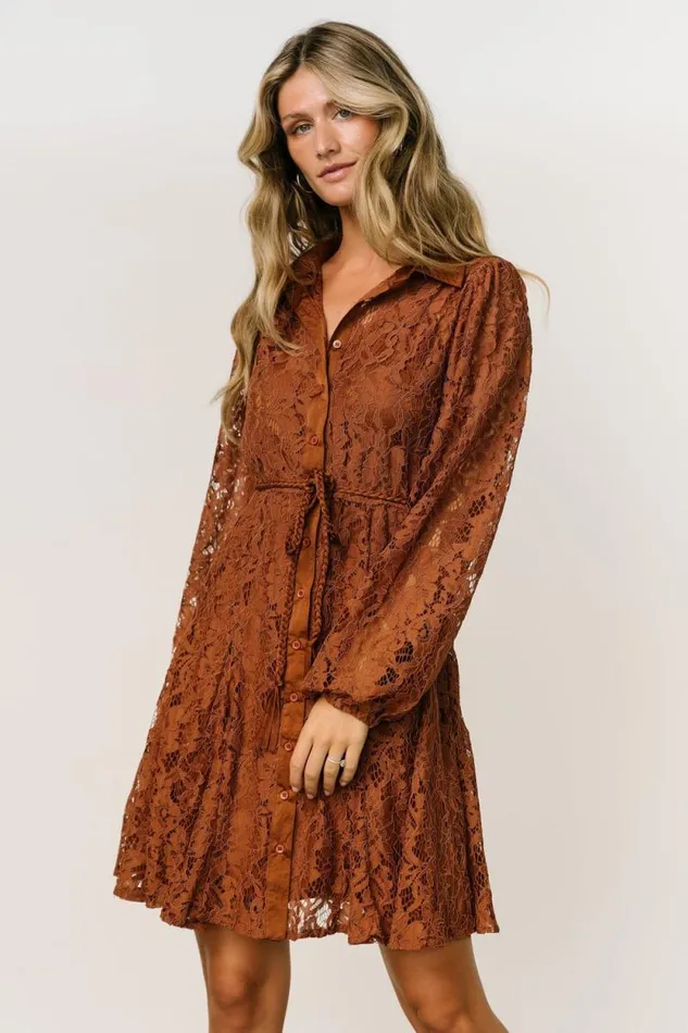 Women Stefan Lace Short Dress Cinnamon Baltic Born Short Dresses Women Stefan Lace Short Dress Cinnamon Baltic Born Short Dresses