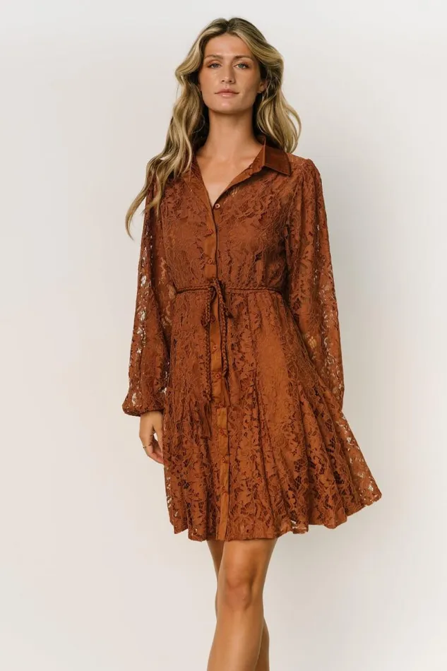 Women Stefan Lace Short Dress Cinnamon Baltic Born Short Dresses Women Stefan Lace Short Dress Cinnamon Baltic Born Short Dresses