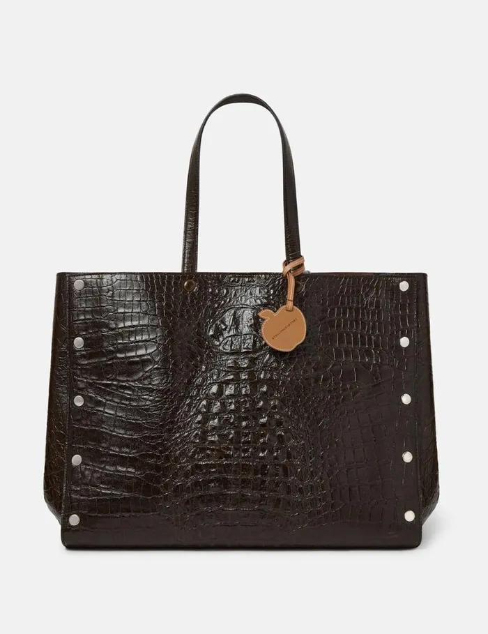 Women Stella Studs Large CrocEmbossed Tote Bag Coffee Brown Stella McCartney Shoulder Bags