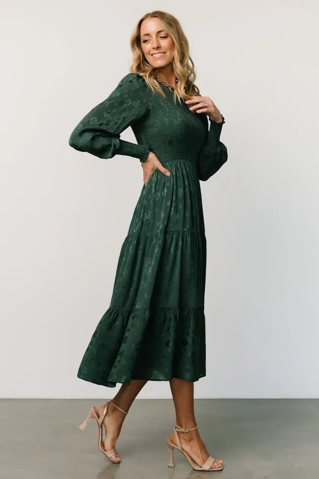 Women Stockholm Smocked Dress Dark Green Baltic Born Midi Dresses Women Stockholm Smocked Dress Dark Green Baltic Born Midi Dresses