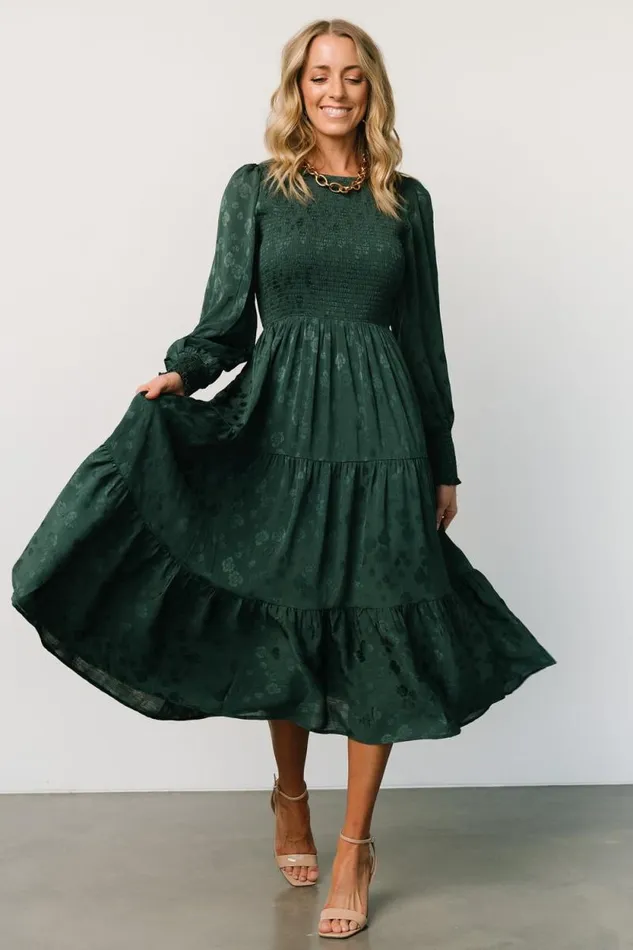 Women Stockholm Smocked Dress Dark Green Baltic Born Midi Dresses Women Stockholm Smocked Dress Dark Green Baltic Born Midi Dresses
