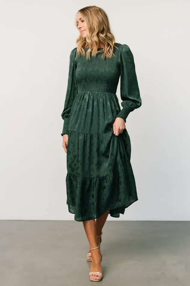 Women Stockholm Smocked Dress Dark Green Baltic Born Midi Dresses Women Stockholm Smocked Dress Dark Green Baltic Born Midi Dresses
