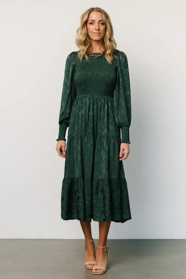 Women Stockholm Smocked Dress Dark Green Baltic Born Midi Dresses Women Stockholm Smocked Dress Dark Green Baltic Born Midi Dresses
