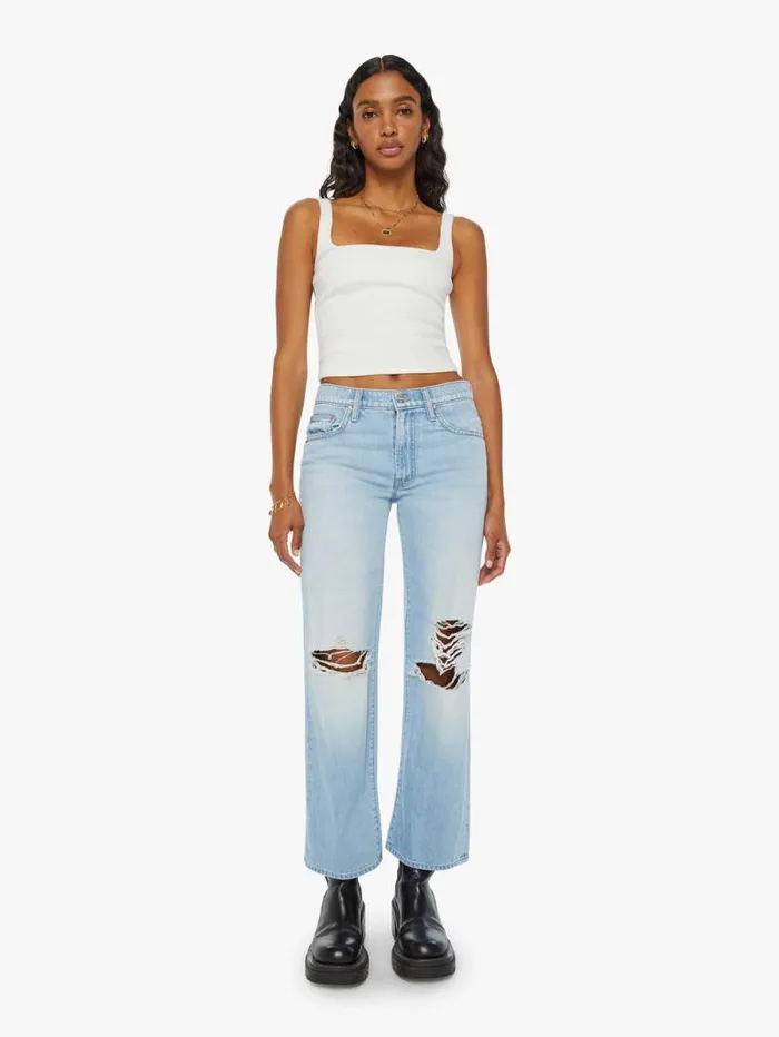Women Straight Mother Denim The Mid Rise Rambler Zip Flood Blue lightpastel