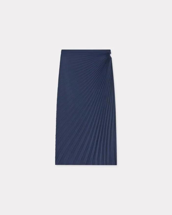Women Sunray Pleats Midi Skirt Blue Black Kenzo Dresses And Skirts