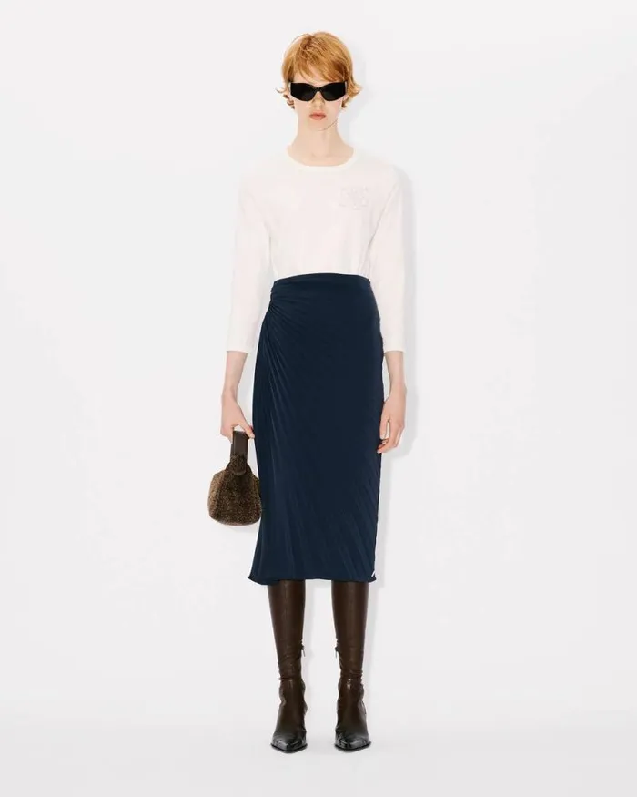 Women Sunray Pleats Midi Skirt Blue Black Kenzo Dresses And Skirts