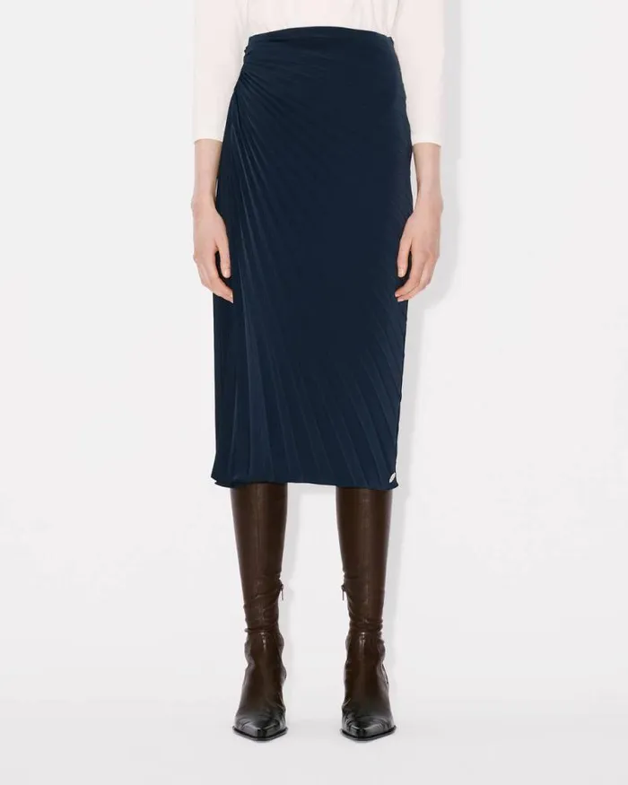 Women Sunray Pleats Midi Skirt Blue Black Kenzo Dresses And Skirts