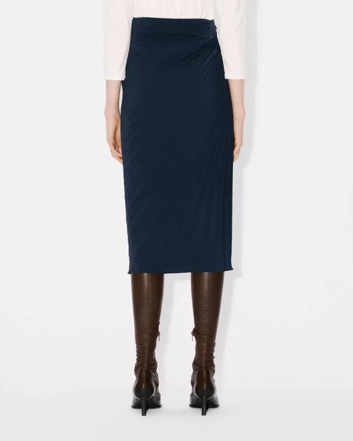 Women Sunray Pleats Midi Skirt Blue Black Kenzo Dresses And Skirts