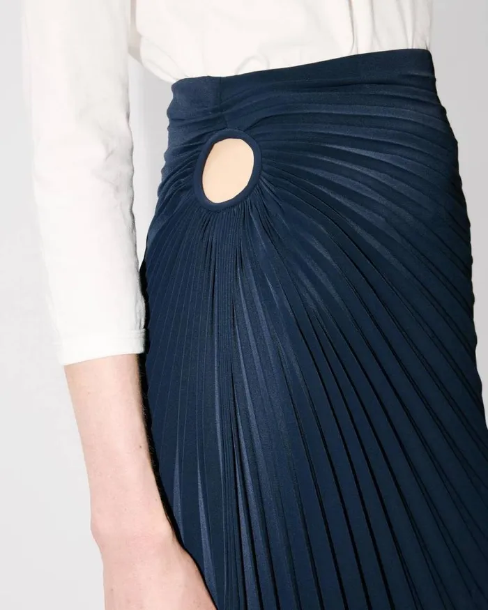 Women Sunray Pleats Midi Skirt Blue Black Kenzo Dresses And Skirts