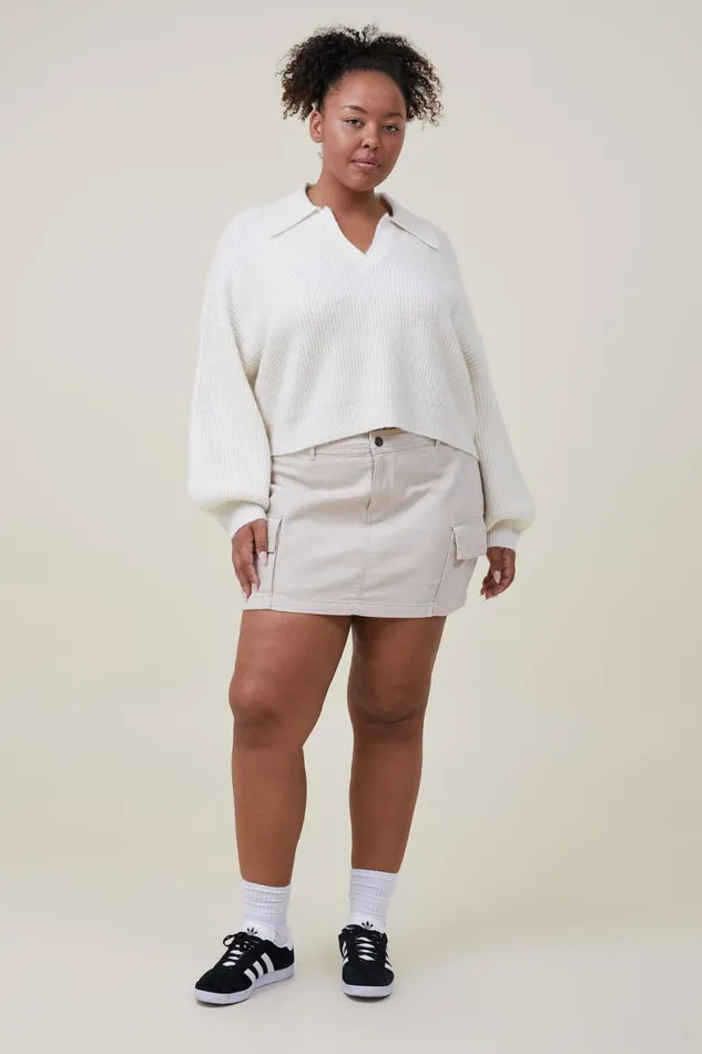 Women Sweaters and Cardigans Cotton On Blondie Rib Collar Pullover Ecru