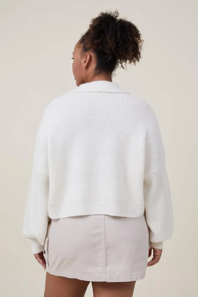 Women Sweaters and Cardigans Cotton On Blondie Rib Collar Pullover Ecru