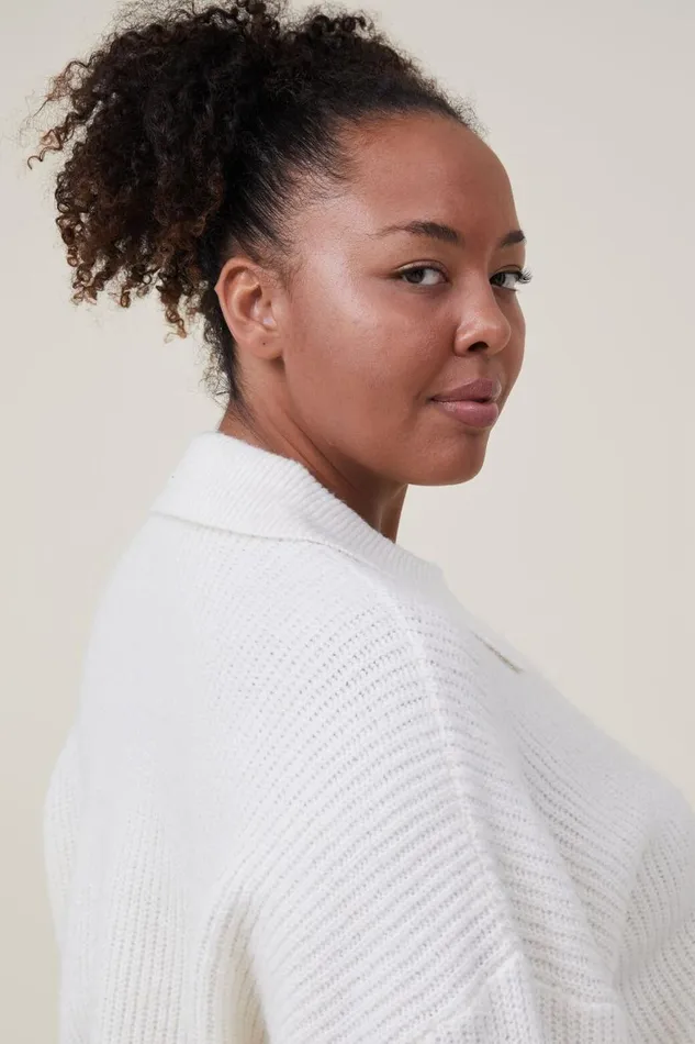 Women Sweaters and Cardigans Cotton On Blondie Rib Collar Pullover Ecru
