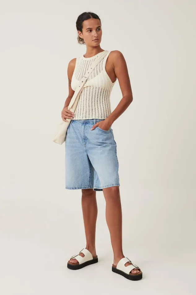 Women Sweaters and Cardigans Cotton On Ladder Knit Boatneck Tank Ecru