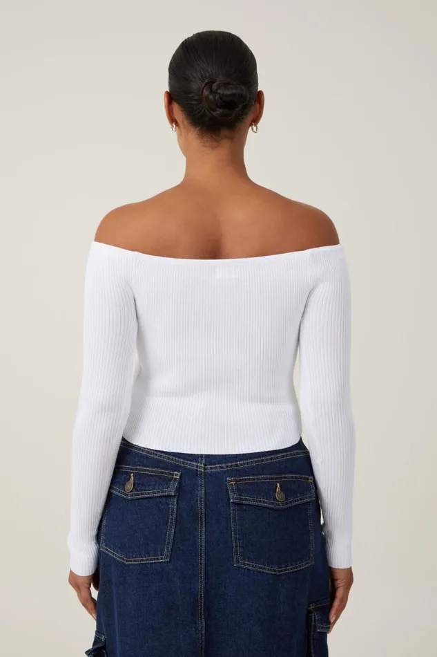 Women Sweaters and Cardigans Cotton On Rib Off Shoulder Pullover White