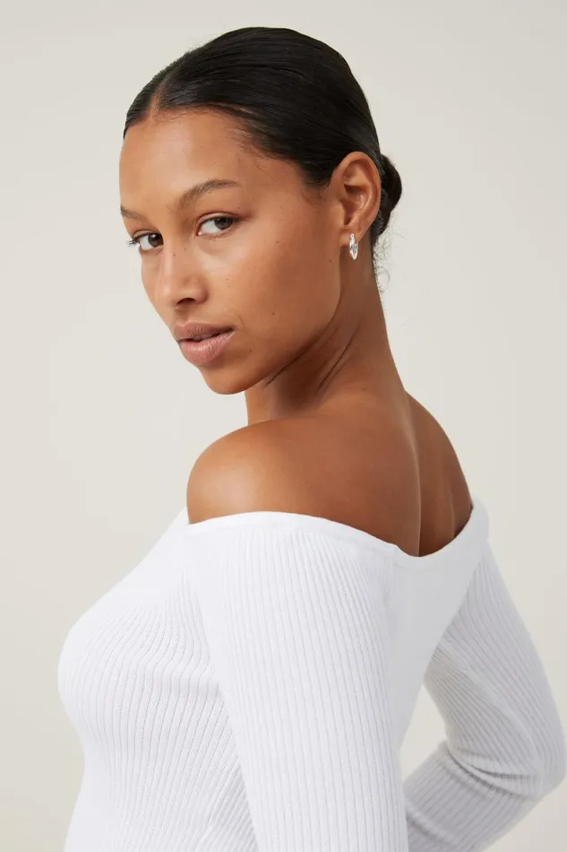 Women Sweaters and Cardigans Cotton On Rib Off Shoulder Pullover White