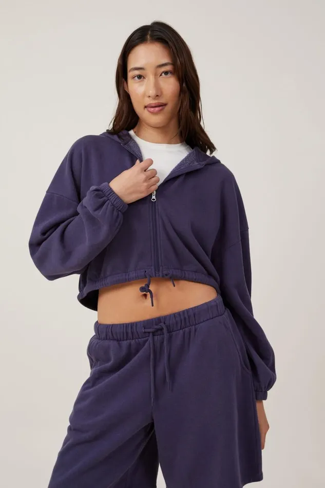 Women Sweats and Hoodies Cotton On Fleece Lounge Cropped Hoodie Midnight Rain